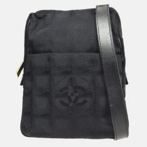 Chanel Black Jacquard Nylon Travel Line Shoulder Bag