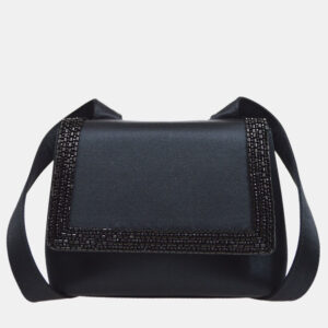 Chanel Cc Logos Beads Cross Body Shoulder Bag Black Satin