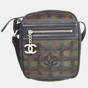 Chanel Brown Jacquard Nylon Travel Line Shoulder Bag