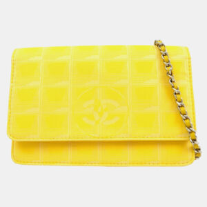 Chanel Yellow Jacquard Nylon Travel Line Wallet on Chain