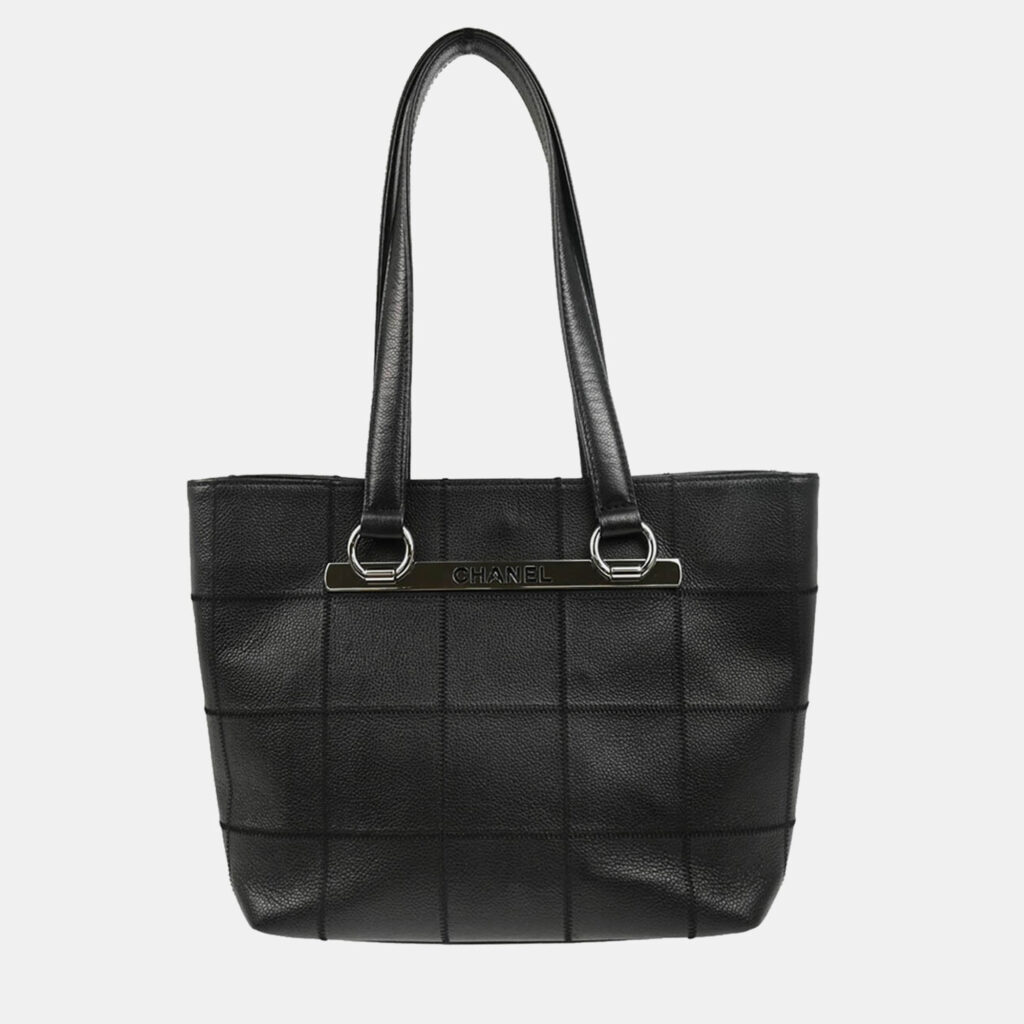 luxury-women-chanel-used-handbags-p1159122-010 Chanel Black Leather Choco Bar Tote Bag