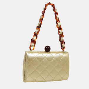 Chanel Gold Leather Quilted Acrylic Chain Shoulder Bag