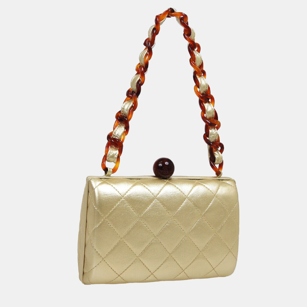 luxury-women-chanel-used-handbags-p1159132-008 Chanel Gold Leather Quilted Acrylic Chain Shoulder Bag