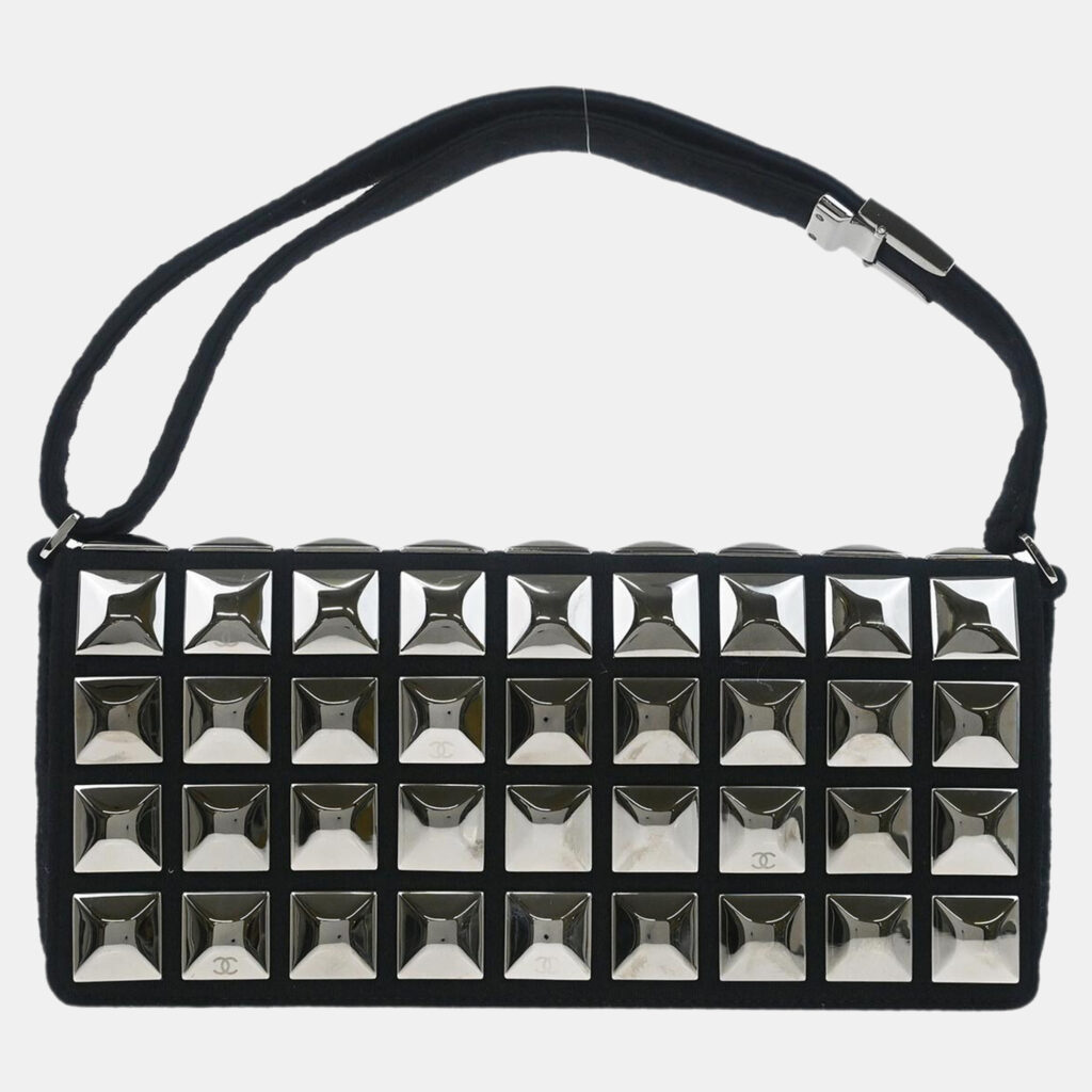 luxury-women-chanel-used-handbags-p1159142-001 Chanel Black Cotton Ice Cube Shoulder Bag