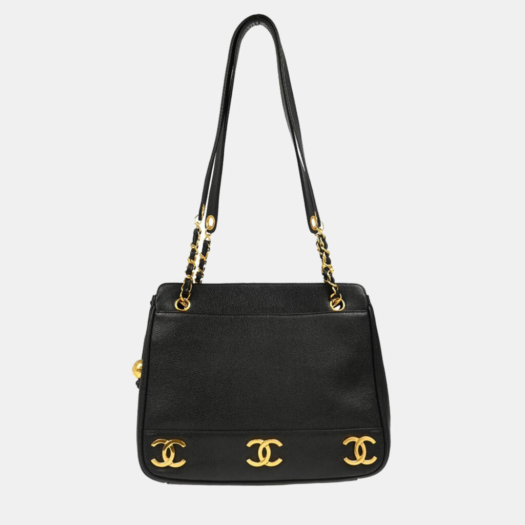 luxury-women-chanel-used-handbags-p1159150-009 Chanel Black Calfskin Triple CC Shoulder Tote Bag