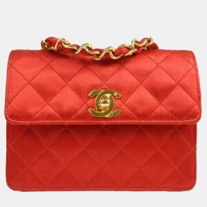 Chanel Red Satin Straight Flap Single Chain Bag