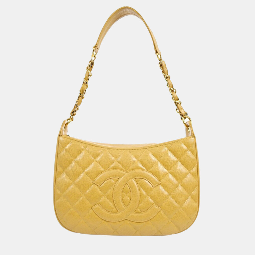Chanel Beige Calfskin Chain CC Shoulder Bag