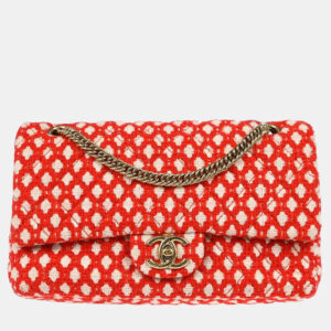 Chanel Red Cotton Medium Classic Double Flap Shoulder Bag