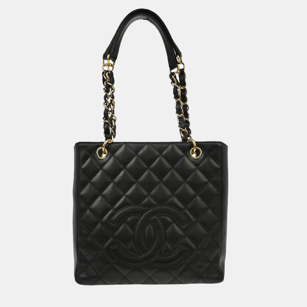luxury-women-chanel-used-handbags-p1159165-001 Chanel Black Calfskin Petite Shopping Tote Handbag