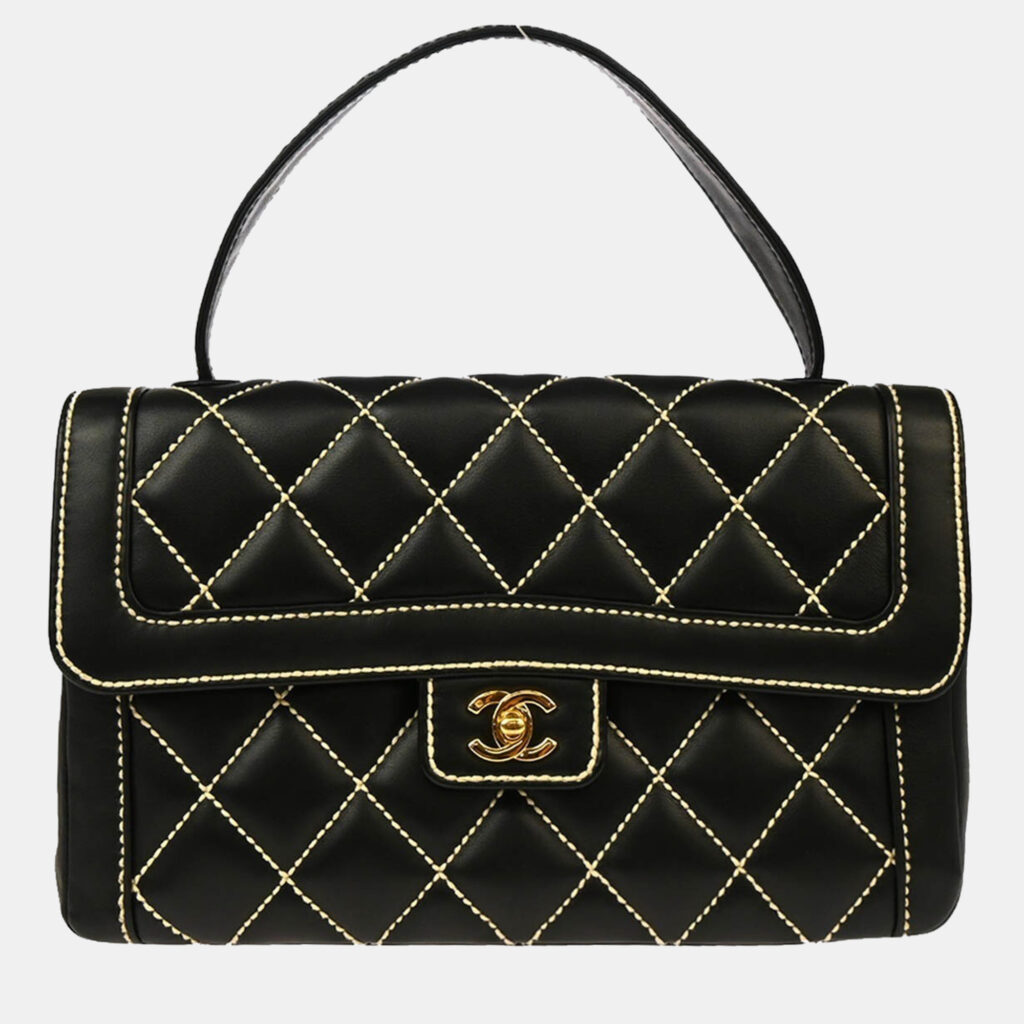 luxury-women-chanel-used-handbags-p1159171-005 Chanel Black Calfskin Wild Stitch Handbag