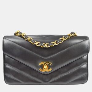 Chanel Black Lambskin Chevron Chain Shoulder Bag