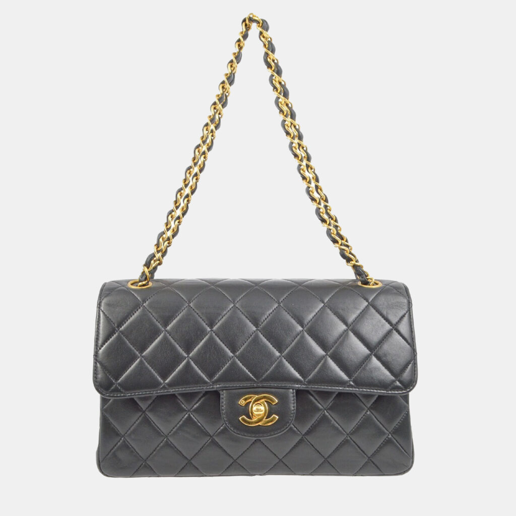 luxury-women-chanel-used-handbags-p1159182-001 Chanel Black Lambskin Double Sided Classic Flap Shoulder Bag