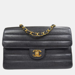Chanel Black Calfskin Medium Classic Single Flap Double Chain Shoulder Bag