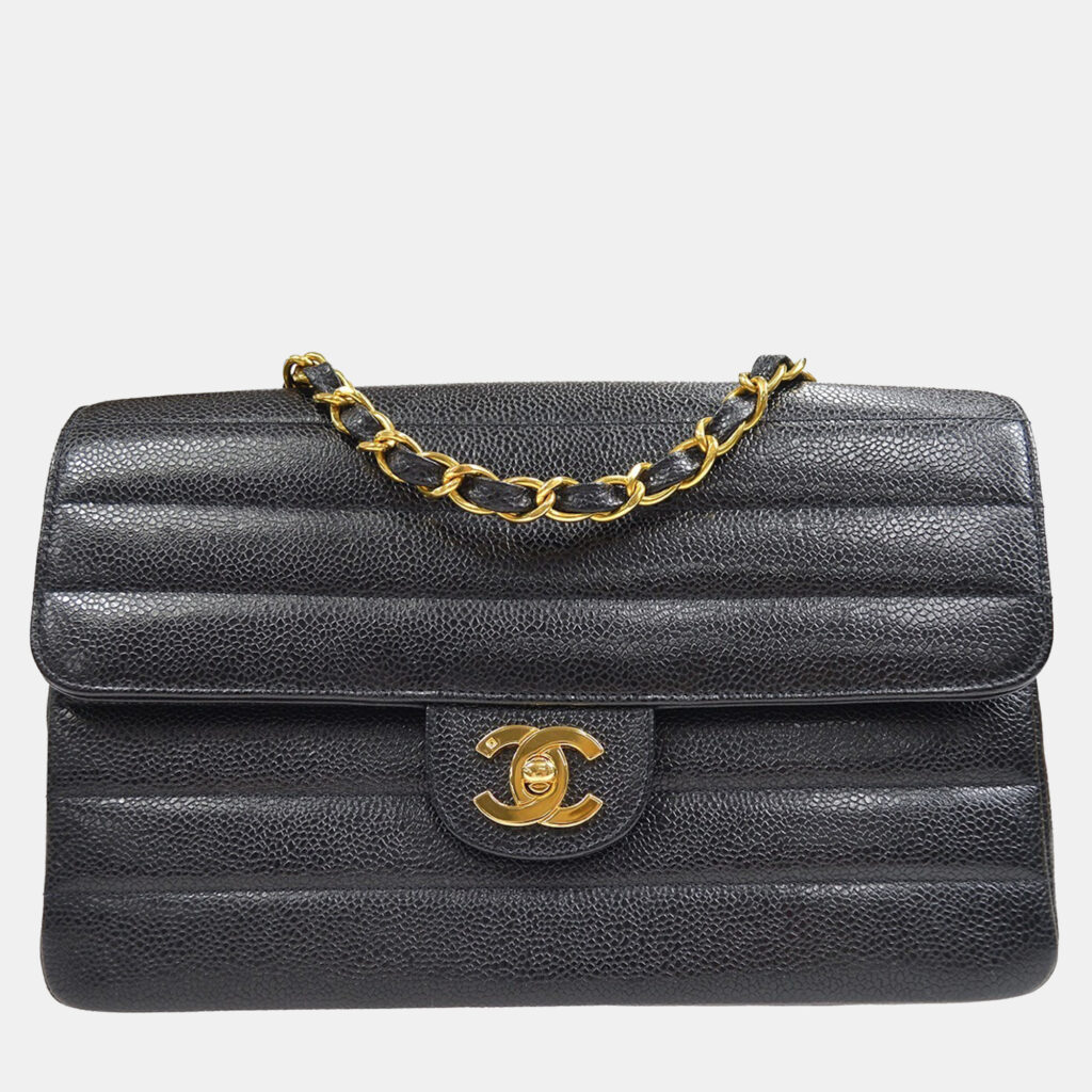 Chanel Black Calfskin Medium Classic Single Flap Double Chain Shoulder Bag