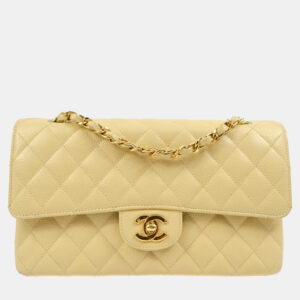 Chanel Beige Calfskin Medium Classic Double Flap Shoulder Bag