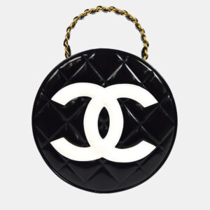 Chanel Black Patent Leather Round Vanity Handbag
