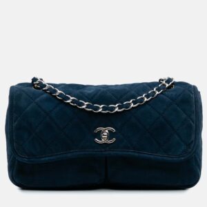 Chanel Navy Blue Medium Quilted Nubuck Natural Beauty Split Pocket Flap