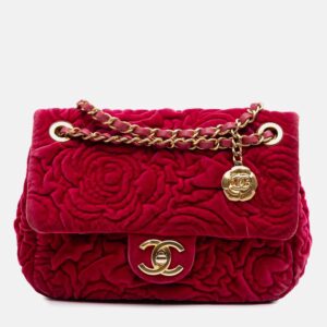 Chanel Red Mini Velvet Camellia Flap