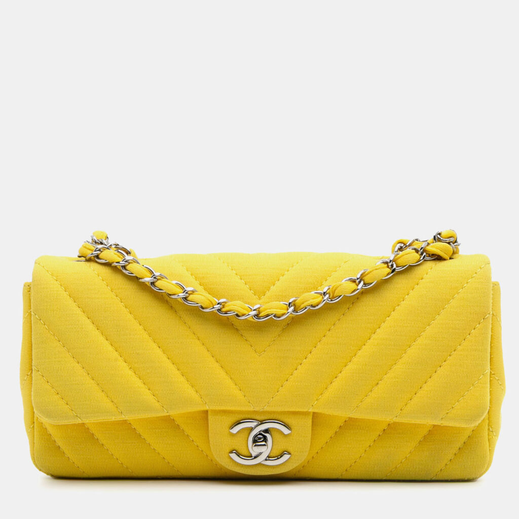 Chanel Yellow Chevron Jersey East West Flap