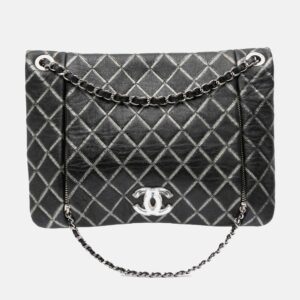 Chanel Black Quilted Metallic Distressed Lambskin CC Crystal Flap