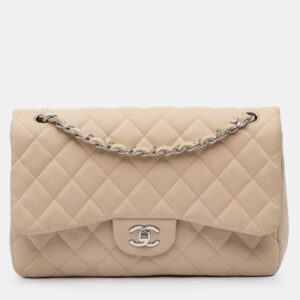 Chanel Beige Jumbo Classic Caviar Double Flap