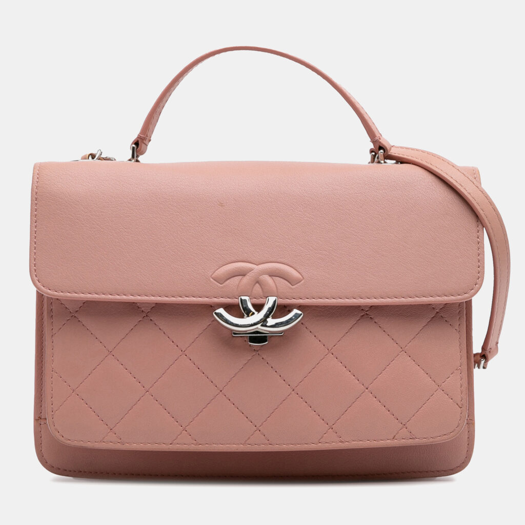 luxury-women-chanel-used-handbags-p1160292-002 Chanel Pink Large Quilted Goatskin CC Box Flap
