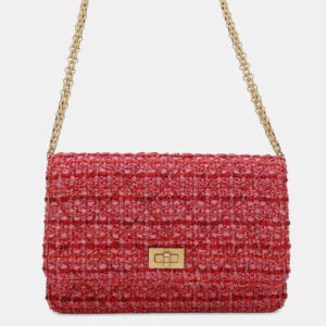 Chanel Red/Pink Multicolor Tweed Quilted Reissue Wallet On Chain