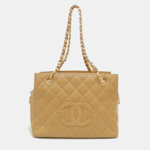 Chanel Beige Caviar Skin CC Chain Tote Bag