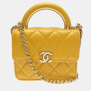 Chanel Yellow Mini Lambskin Matelasse Chain Shoulder Bag