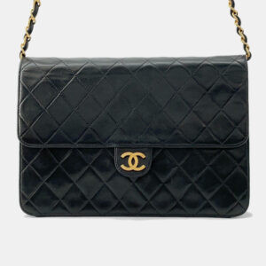 Chanel Black Lambskin Leather Coco Mark Push Lock Shoulder Bag