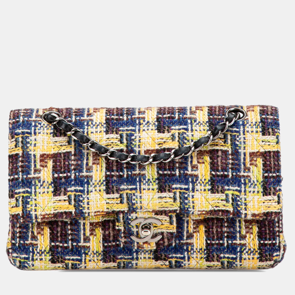 luxury-women-chanel-used-handbags-p1160959-012 Chanel Multicolor Medium Classic Tweed Double Flap