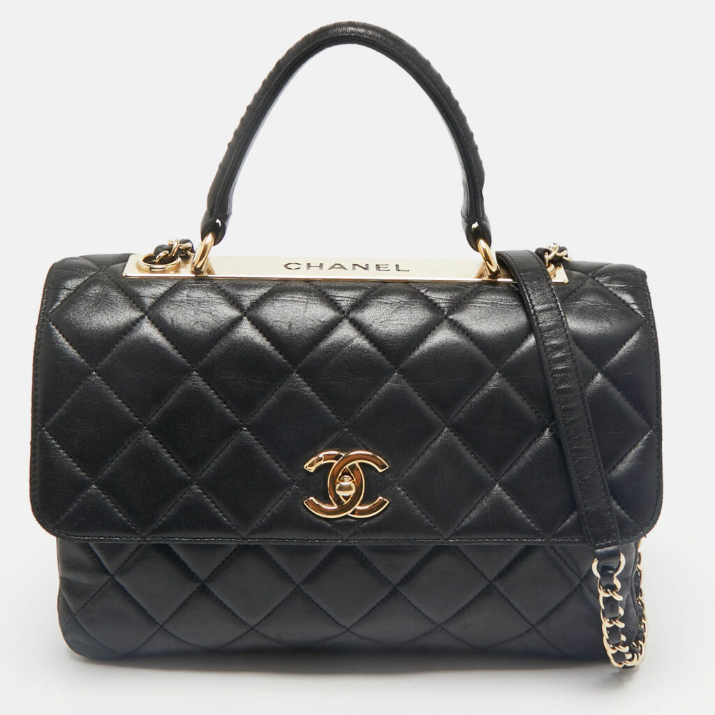 luxury-women-chanel-used-handbags-p1161011-015 Chanel Black Quilted Leather Medium Trendy CC Flap Bag