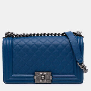 Chanel Blue Old Medium Quilted Caviar Boy Flap