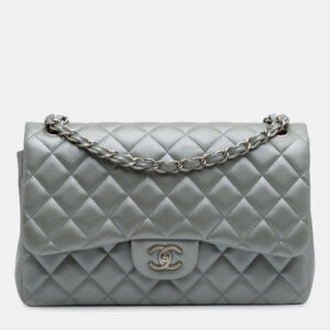 Chanel Silver Jumbo Classic Lambskin Double Flap