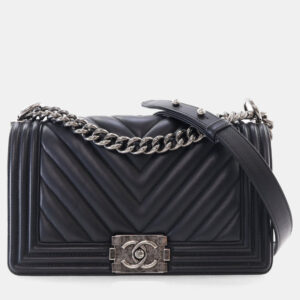 Chanel  Black Calfskin&nbsp;Chevron Medium Boy Bag