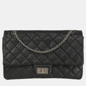 Chanel Black Calfskin 2.55 Jumbo Classic Double Flap Shoulder Bag