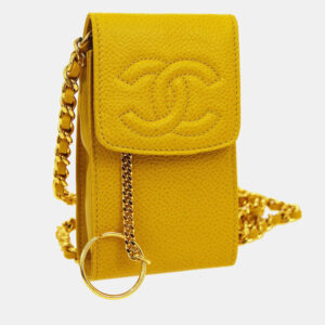 Chanel Yellow Caviar Leather Timeless Pochette Shoulder Bag