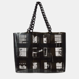 Chanel Black Vinyl Windows Line Tote Handbag