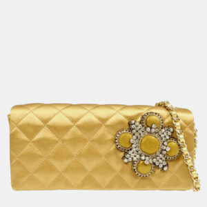 Chanel Gold Embellished Quilted Rhinestone Chain Handbag