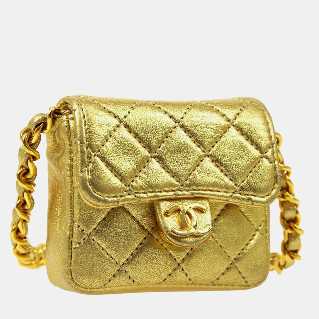 luxury-women-chanel-used-handbags-p1161974-002 Chanel Gold Lambskin Micro Classic Flap Shoulder Bag