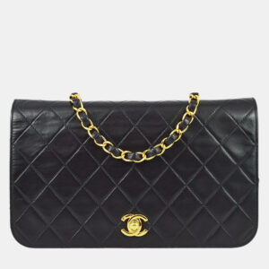 Chanel Black Lambskin Turnlock Small Full Flap Shoulder Bag