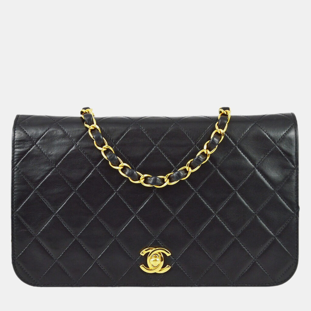 luxury-women-chanel-used-handbags-p1161976-014 Chanel Black Lambskin Turnlock Small Full Flap Shoulder Bag