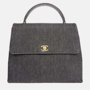 Chanel Black Denim Medium Top Handle Bag