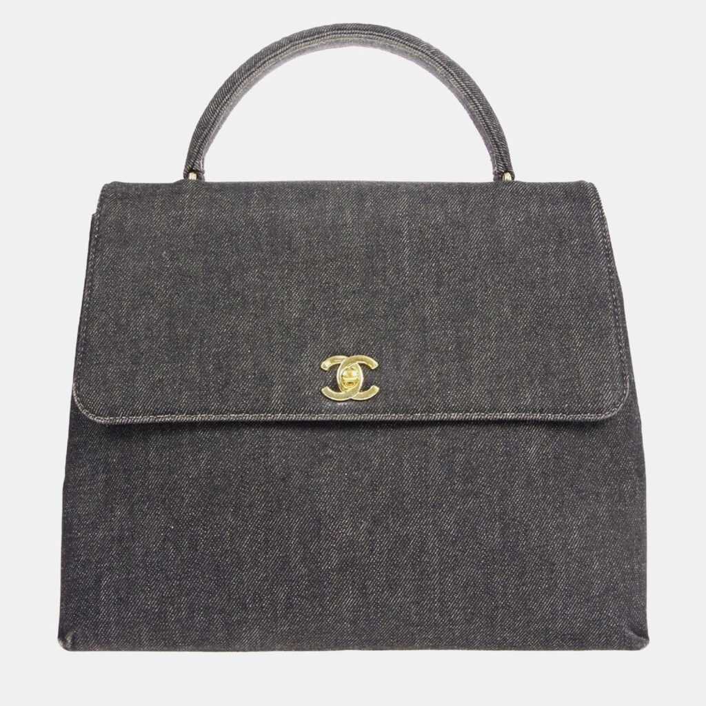 luxury-women-chanel-used-handbags-p1161977-004 Chanel Black Denim Medium Top Handle Bag