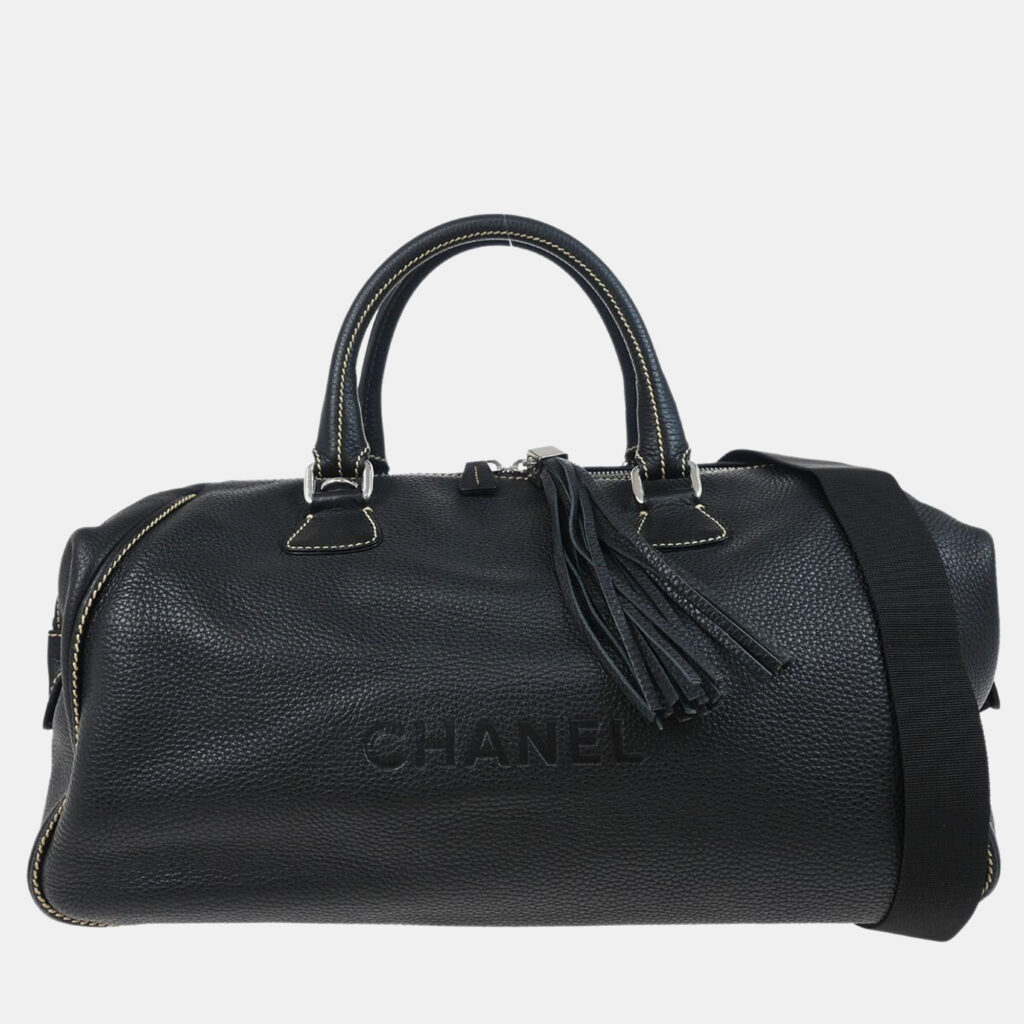 luxury-women-chanel-used-handbags-p1161987-004 Chanel Black Calfskin Duffle Handbag