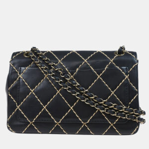 Chanel Black Calfskin Wild Stitch Single Flap Shoulder Bag