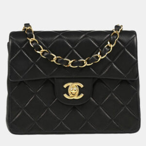 Chanel Black Lambskin Mini Classic Square Flap Shoulder Bag