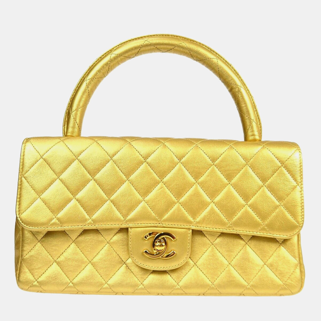 luxury-women-chanel-used-handbags-p1161997-001 Chanel Gold Lambskin Quilted CC Classic Flap Top Handle Bag