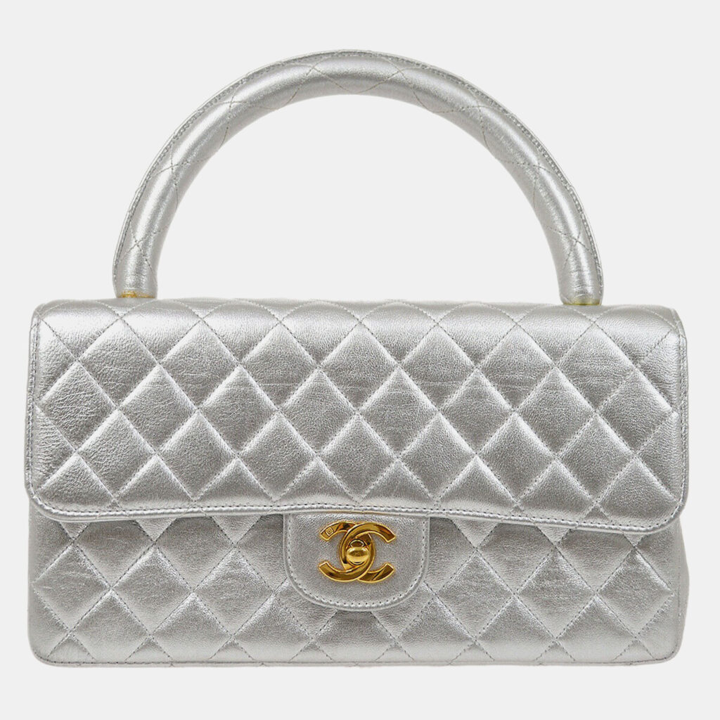 luxury-women-chanel-used-handbags-p1161998-004 Chanel Silver Lambskin Quilted CC Top Handle Handbag