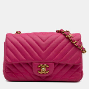 Chanel Pink Mini Rectangular Classic Chevron Lambskin Single Flap